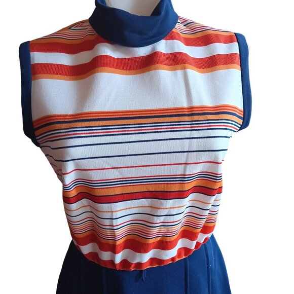 Medium Vintage Sleeveless Striped Mod Dress Stretch Polyester Knit 1960's Mod - Picture 3 of 9